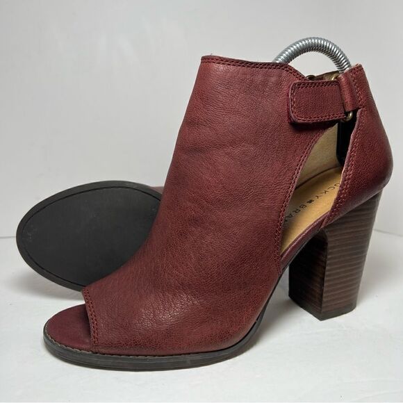 Lucky Brand Laciann Leather Open Toe Burgandy Booties Womens 9.5 - Picture 1 of 11